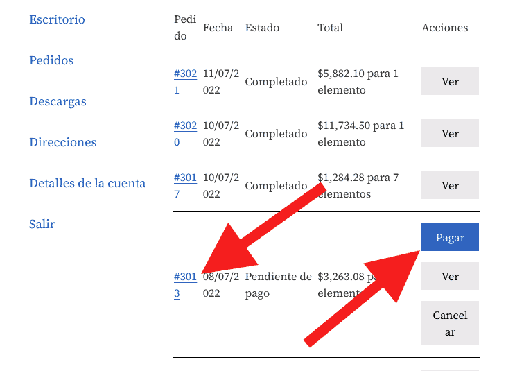 Realizar el pago de un pedido de cotización - Pruebas