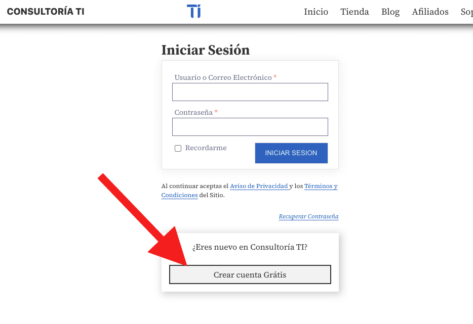 Crear cuenta e Inicio de Sesión en consultoriati.com.mx - Pruebas