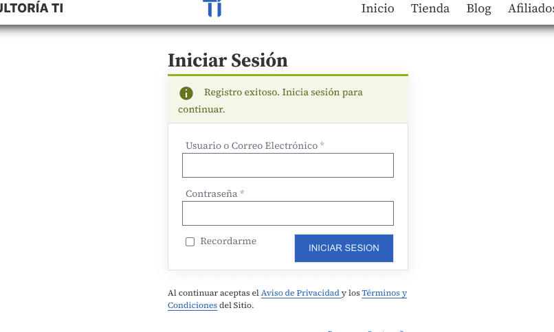 Crear cuenta e Inicio de Sesión en consultoriati.com.mx - Pruebas