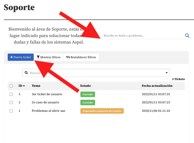 Solicitar soporte mediante Ticket - Pruebas