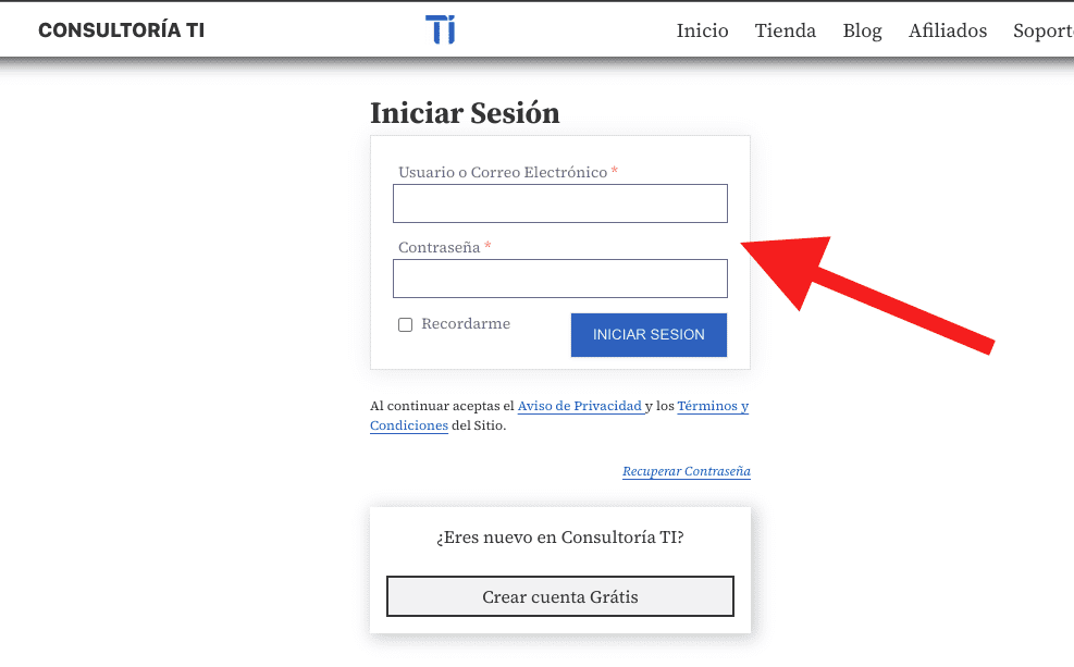 Crear cuenta e Inicio de Sesión en consultoriati.com.mx - Pruebas